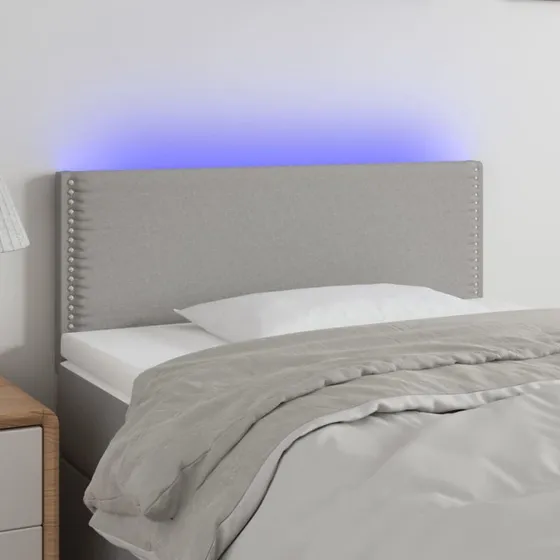 vidaXL Sengegavl 100x5x78/88 cm stof lysegrå m. LED