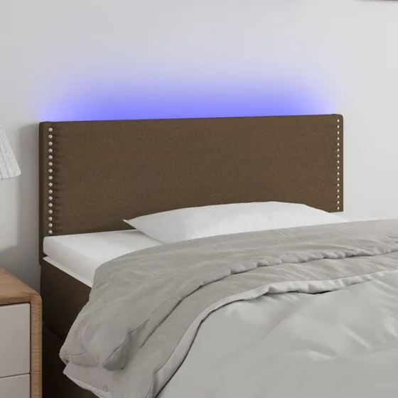 vidaXL sengegavl med LED-lys 100x5x78/88 cm stof mørkebrun