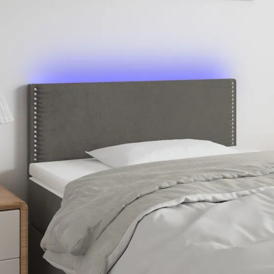 vidaXL sengegavl med LED-lys 100x5x78/88 cm fløjl mørkegrå