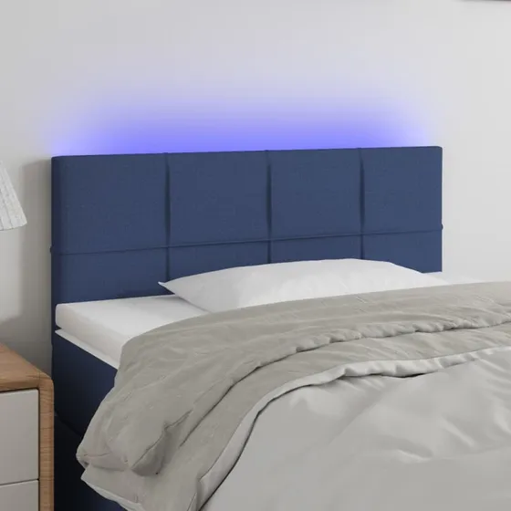 vidaXL sengegavl med LED-lys 80x5x78/88 cm blå stof