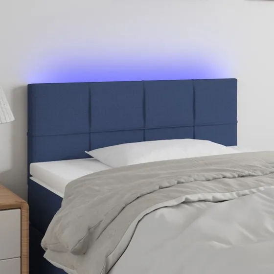 vidaXL sengegavl med LED-lys 100x5x78/88 cm blå stof
