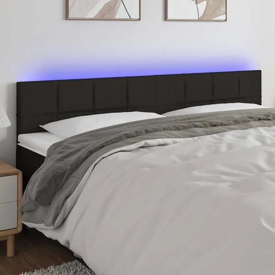 vidaXL sengegavl med LED 160x5x78/88 cm stof sort