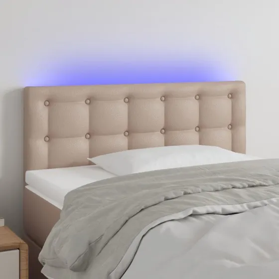 vidaXL sengegavl med LED 90x5x78/88 cm kunstlæder cappuccino
