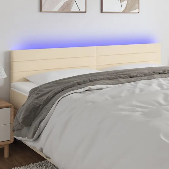 vidaXL sengegavl med LED-lys 200x5x78/88 cm stof creme