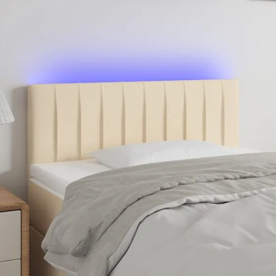 vidaXL sengegavl med LED-lys 80x5x78/88 cm stof creme