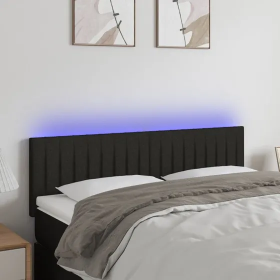 vidaXL Sengegavl med LED-lys 144x5x78/88 cm stof sort
