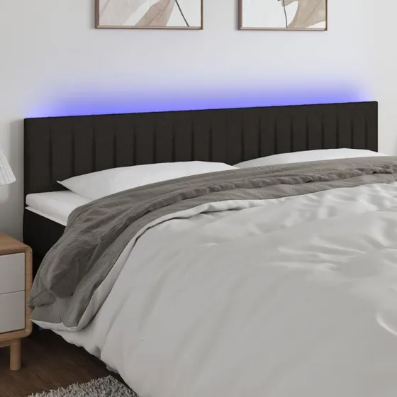 vidaXL Sengegavl med LED-lys 160x5x78/88 cm, sort stof