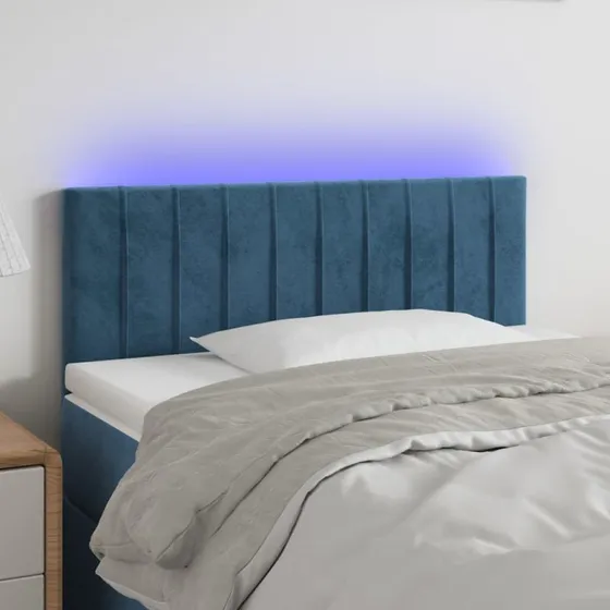 vidaXL sengegavl 100x5x78/88 cm fløjl med LED, mørkeblå