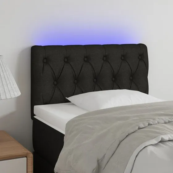 vidaXL sengegavl med LED-lys 80x7x78/88 cm stof, sort