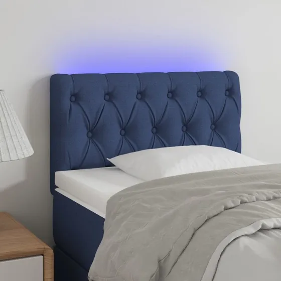 vidaXL sengegavl med LED-lys 80x7x78/88 cm blåt stof