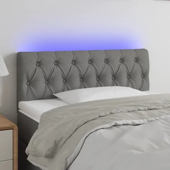 vidaXL sengegavl med LED 100x7x78/88 cm stof mørkegrå