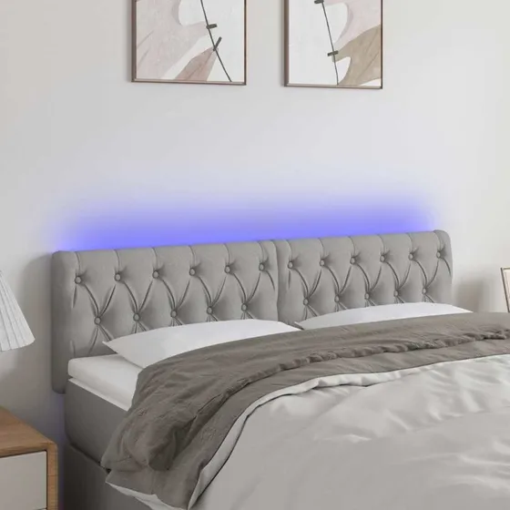 vidaXL sengegavl med LED 160x7x78/88 cm stof lysegrå