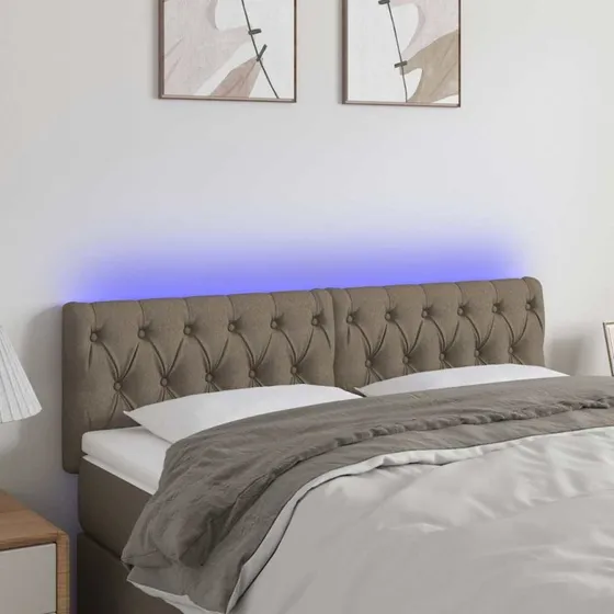 vidaXL sengegavl med LED 160x7x78/88 cm stof gråbrun