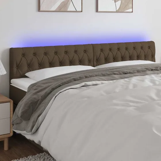 vidaXL sengegavl med LED 180x7x78/88 cm stof mørkebrun