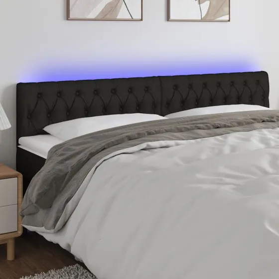 vidaXL sengegavl med LED-lys 200x7x78/88 cm stof sort