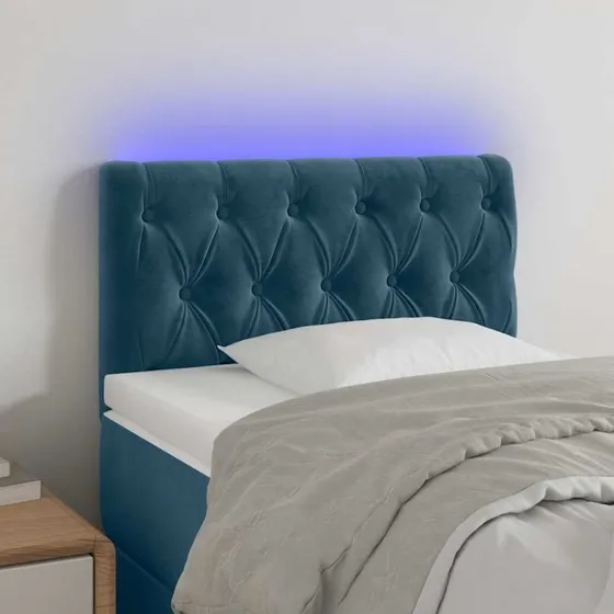 vidaXL sengegavl med LED-lys 80x7x78/88 cm velour mørkeblå