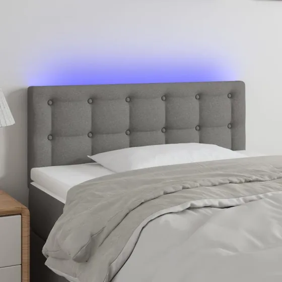 vidaXL sengegavl med LED-lys 80x5x78/88 cm stof mørkegrå