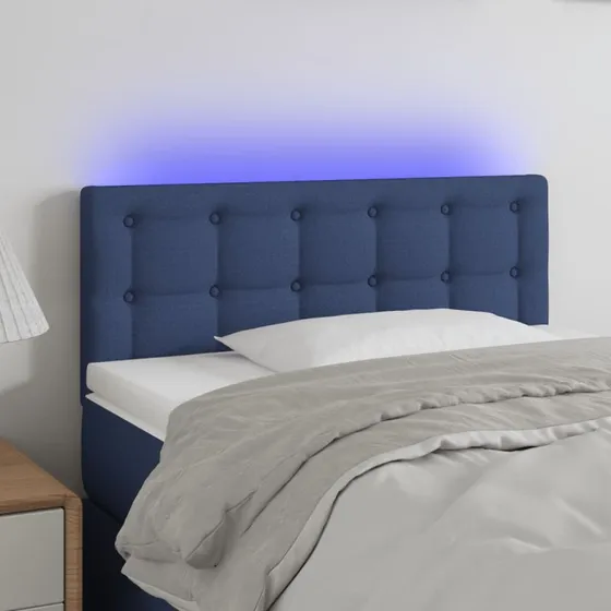 vidaXL sengegavl med LED-lys 90x5x78/88 cm blå stof