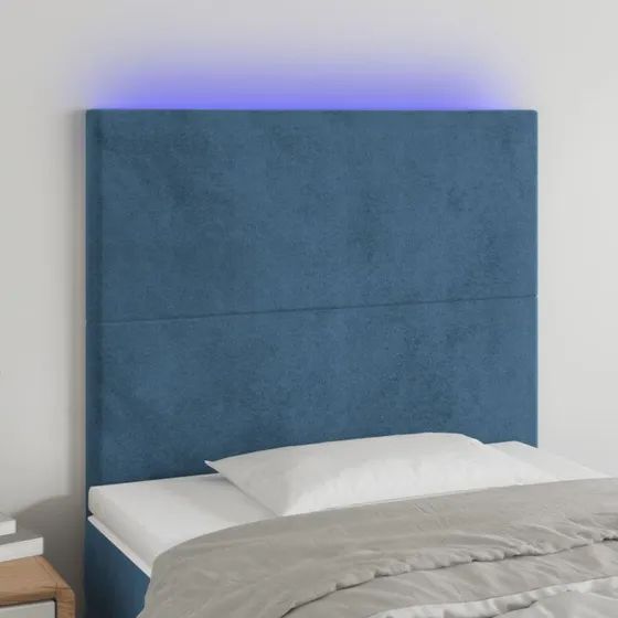 vidaXL Sengegavl med LED 80x5x118/128 cm fløjl mørkeblå
