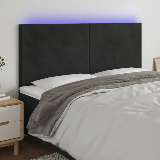 vidaXL sengegavl med LED 160x5x118/128 cm fløjl sort