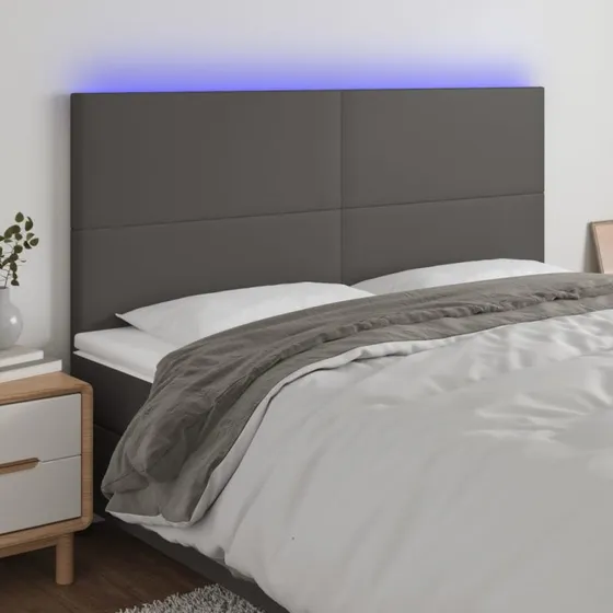 vidaXL sengegavl med LED-lys 200x5x118/128 cm kunstlæder grå