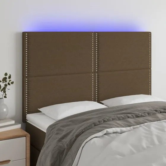 vidaXL sengegavl med LED-lys 144x5x118/128 cm mørkebrun