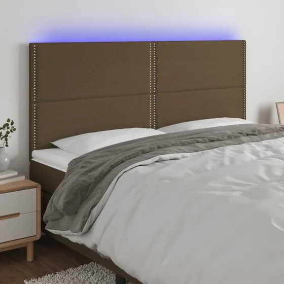 vidaXL sengegavl med LED-lys 180x5x118/128 cm mørkebrun stof