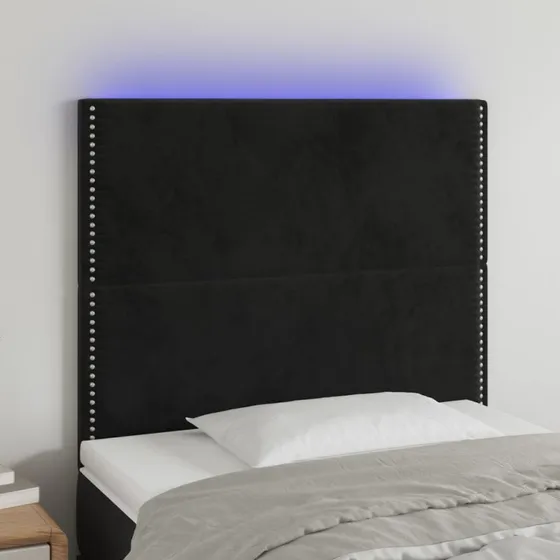 vidaXL sengegavl med LED-lys 80x5x118/128 cm fløjl, sort