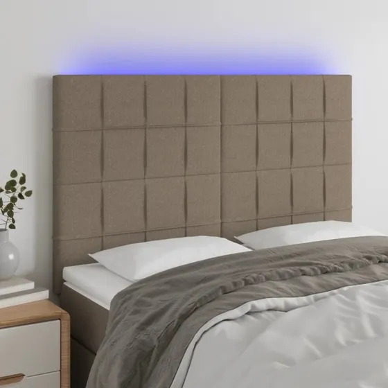 vidaXL Sengegavl med LED-lys 144x5x118/128 cm stof gråbrun