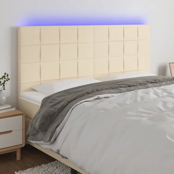 vidaXL sengegavl med LED-lys 200x5x118/128 cm stof creme