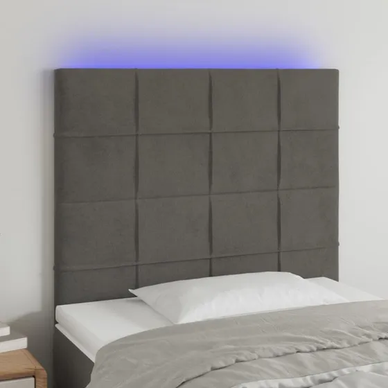 vidaXL sengegavl i fløjl med LED 80x5x118/128 cm mørkegrå