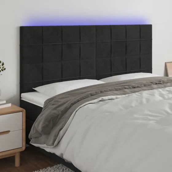 vidaXL sengegavl med LED 160x5x118/128 cm fløjl sort