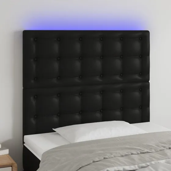 vidaXL sengegavl med LED-lys 100x5x118/128 cm kunstlæder sort