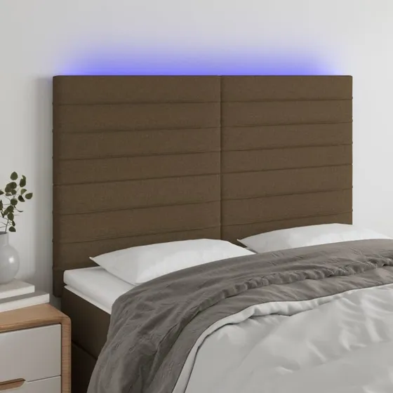 vidaXL sengegavl med LED-lys, stof mørkebrun 144x5x118/128 cm