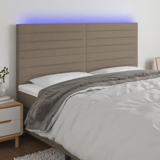 vidaXL sengegavl med LED 200x5x118/128 cm stof gråbrun