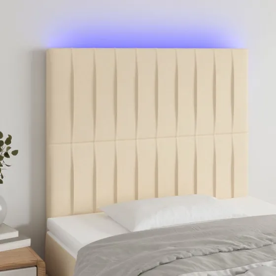 vidaXL sengegavl med LED-lys 80x5x118/128 cm stof creme