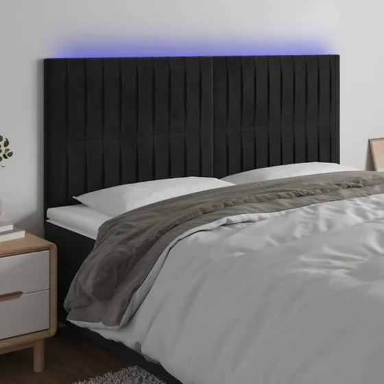 vidaXL sengegavl med LED-lys 160x5x118/128 cm fløjl sort