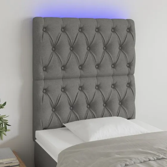 vidaXL sengegavl med LED 80x7x118/128 cm mørkegrå stof