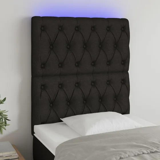 vidaXL sengegavl med LED-lys stof sort 80x7x118/128 cm