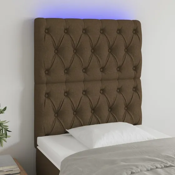 vidaXL Sengegavl med LED-lys 80x7x118/128 cm stof mørkebrun