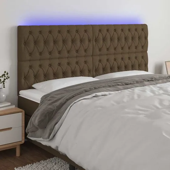 vidaXL sengegavl med LED-lys 180 cm stof mørkebrun