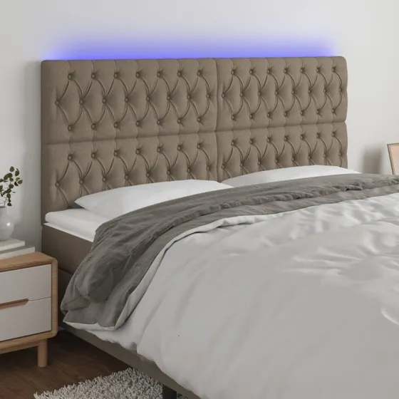 vidaXL sengegavl med LED, stof gråbrun 200x7x118/128 cm