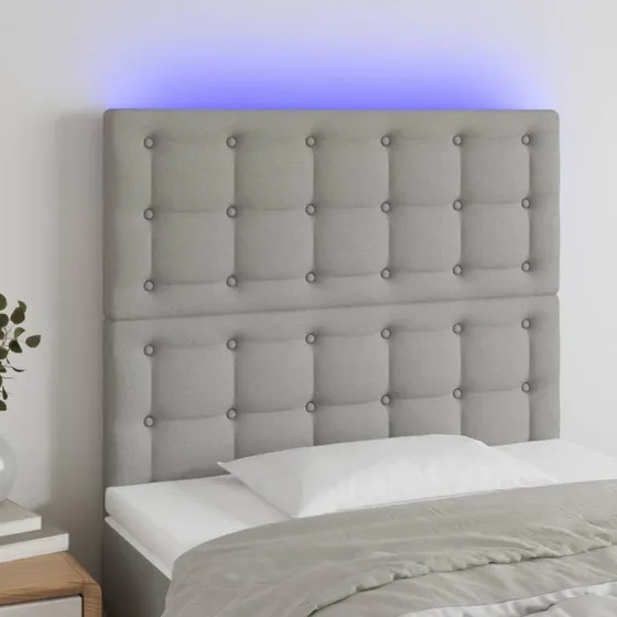 vidaXL Sengegavl med LED-lys 80x5x118/128 cm lysegrå stof