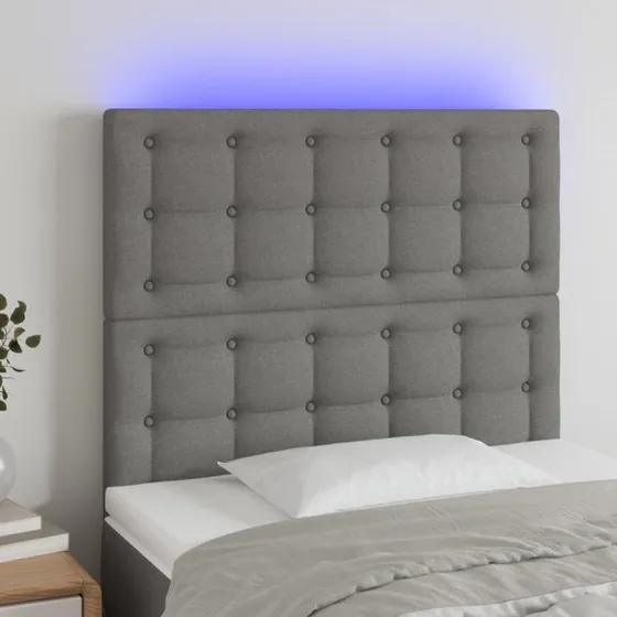 vidaXL sengegavl med LED-lys 80x5x118/128 cm stof mørkegrå