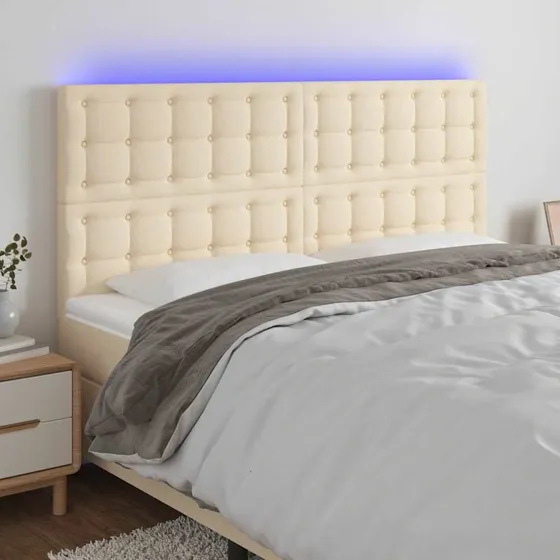 vidaXL sengegavl med LED 180x5x118/128 cm stof creme