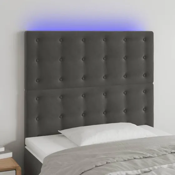 vidaXL sengegavl med LED 80x5x118/128 cm fløjl mørkegrå