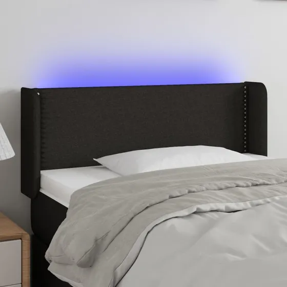vidaXL sengegavl med LED-lys 83x16x78/88 cm sort stof