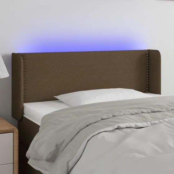vidaXL sengegavl med LED, stof mørkebrun 103x16x78/88 cm
