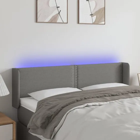 vidaXL sengegavl med LED-lys 147x16x78/88 cm mørkegrå