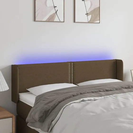 vidaXL sengegavl med LED-lys 147x16x78/88 cm mørkebrun stof
